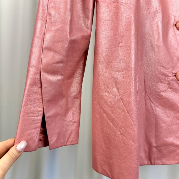 Vintage Danier Leather Metallic Bubblegum Pink Car Coat Jacket • Blazer Size S/M - Picture 6 of 10
